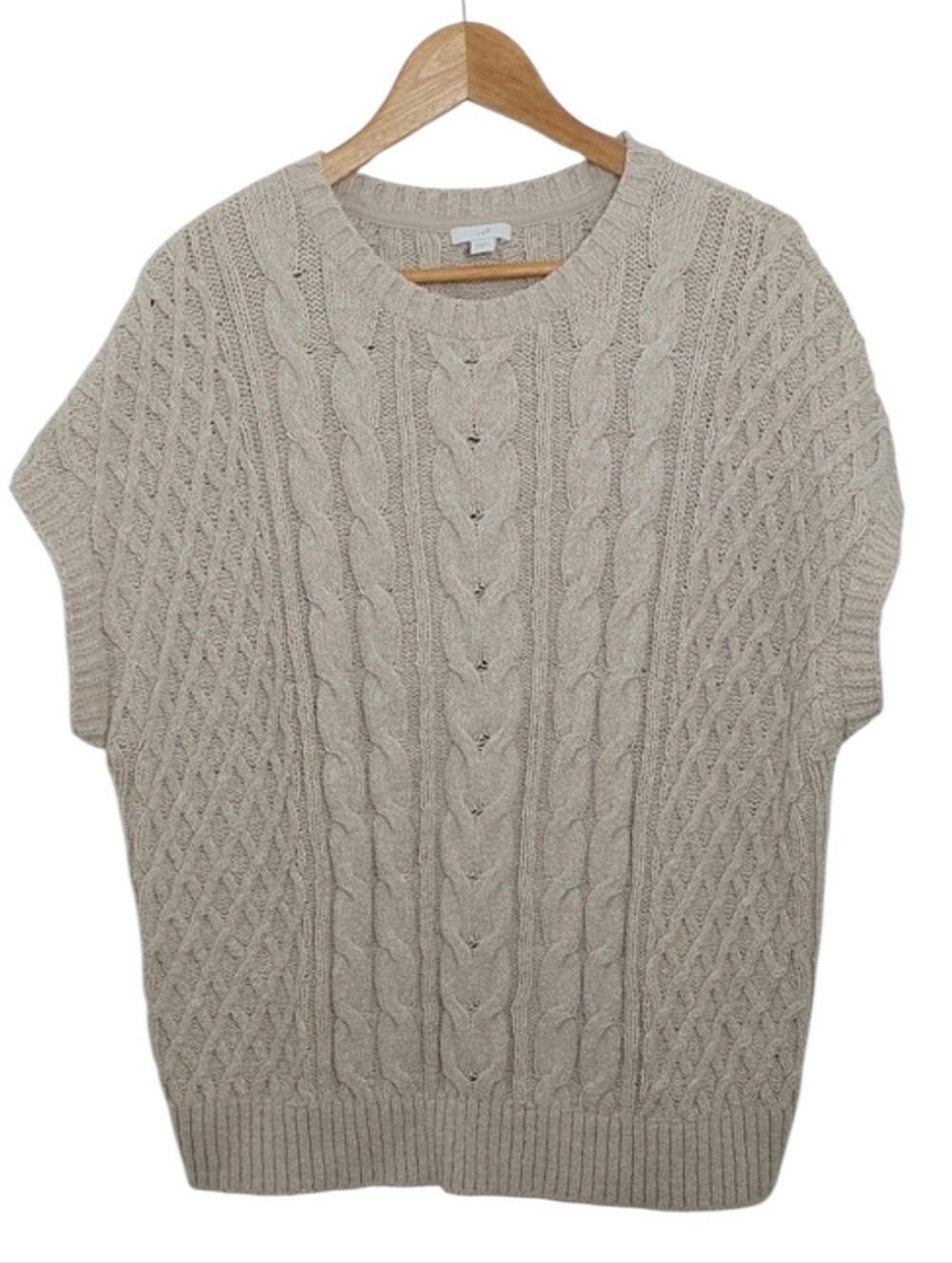 J Jill Cable Knit Short Sleeve Sweater Vest Cream
